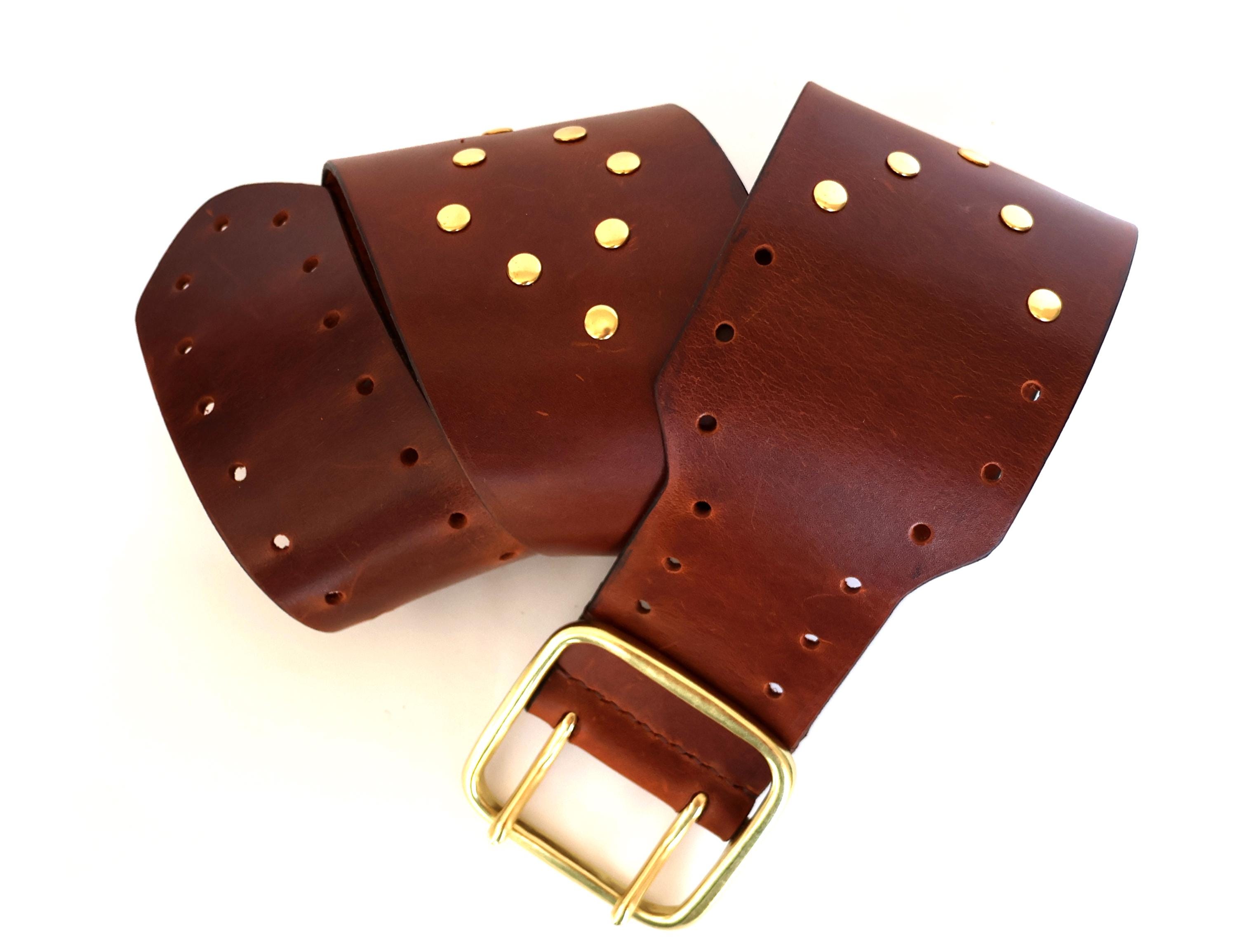 Wide Western Brass Studded Leather Waist Belt Corset Style Statement Buckle 70s Hand Tooled Leather Corset Belt: Western Studded Waist Belt main image 3