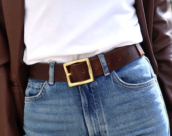 Lovely Brown Leather Belt Women, Leather Waist Belt,  Antique Brass Buckle, Chocolate Brown Leather Belt