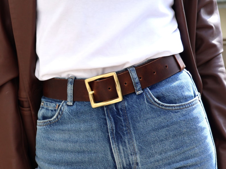 Lovely Brown Leather Belt Women, Leather Waist Belt, Antique Brass Buckle, Chocolate Brown Leather Belt image 1