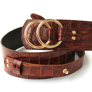 Lovely Brown Leather belt women, Wide waist belt, Leather waist belt, Leather suit belt, Reptile leather buckle image 7