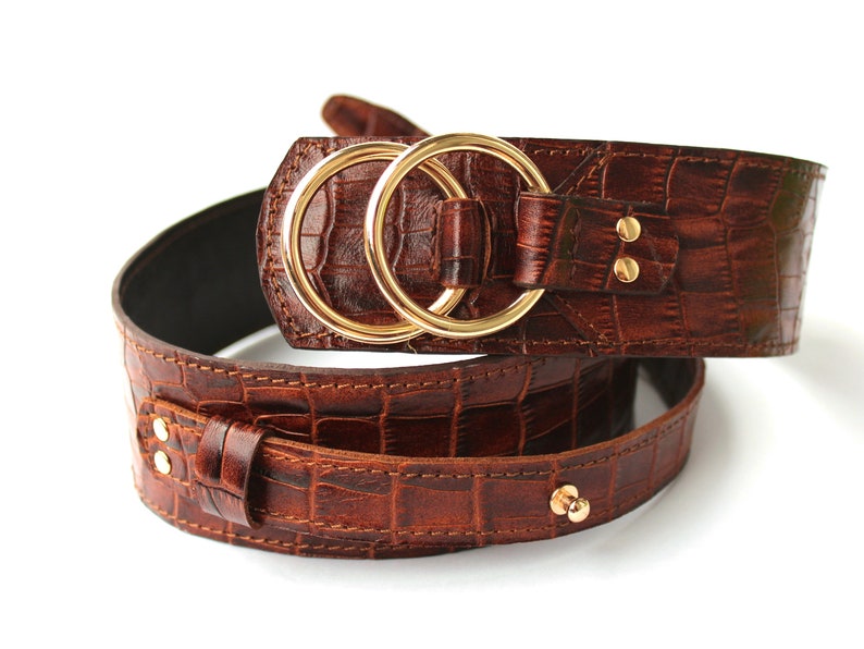 Lovely Brown Leather belt women, Wide waist belt, Leather waist belt, Leather suit belt, Reptile leather buckle image 7