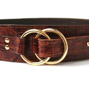 Lovely Brown Leather belt women, Wide waist belt, Leather waist belt, Leather suit belt, Reptile leather buckle image 5