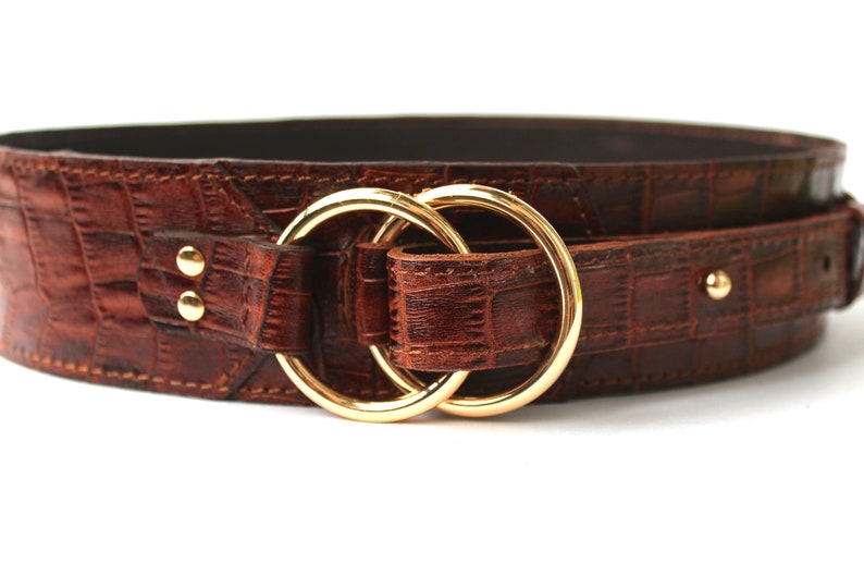 Lovely Brown Leather belt women, Wide waist belt, Leather waist belt, Leather suit belt, Reptile leather buckle image 5