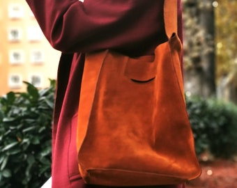 Suede shoulder bag, Terracotta brown leather shopper bag, Slouch bag, Shopper bag, Leather tote, Leather tote bags for women, Terracotta bag