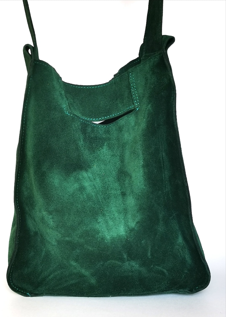 Suede shoulder bag, Green leather shopper bag, Slouch bag, Shopper bag, Leather tote, suede shoulder bag, Green boho image 4