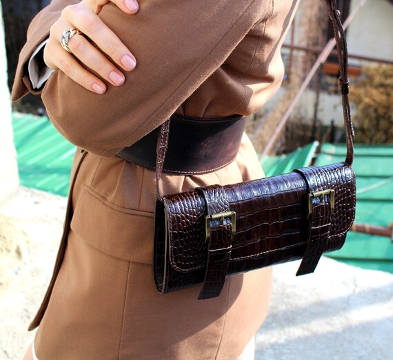 Brown Leather Clutch Bag Leather Clutch Bag Women Balmain Style Leather Crossbody Bag Leather Shoulder Bag Christmas Gift Crocodile Etsy Ireland