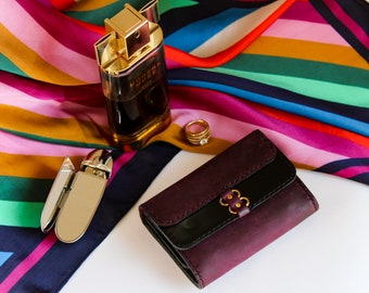 Handcrafted Purple Leather Wallet: Women's Cowhide Zip Coin Purse