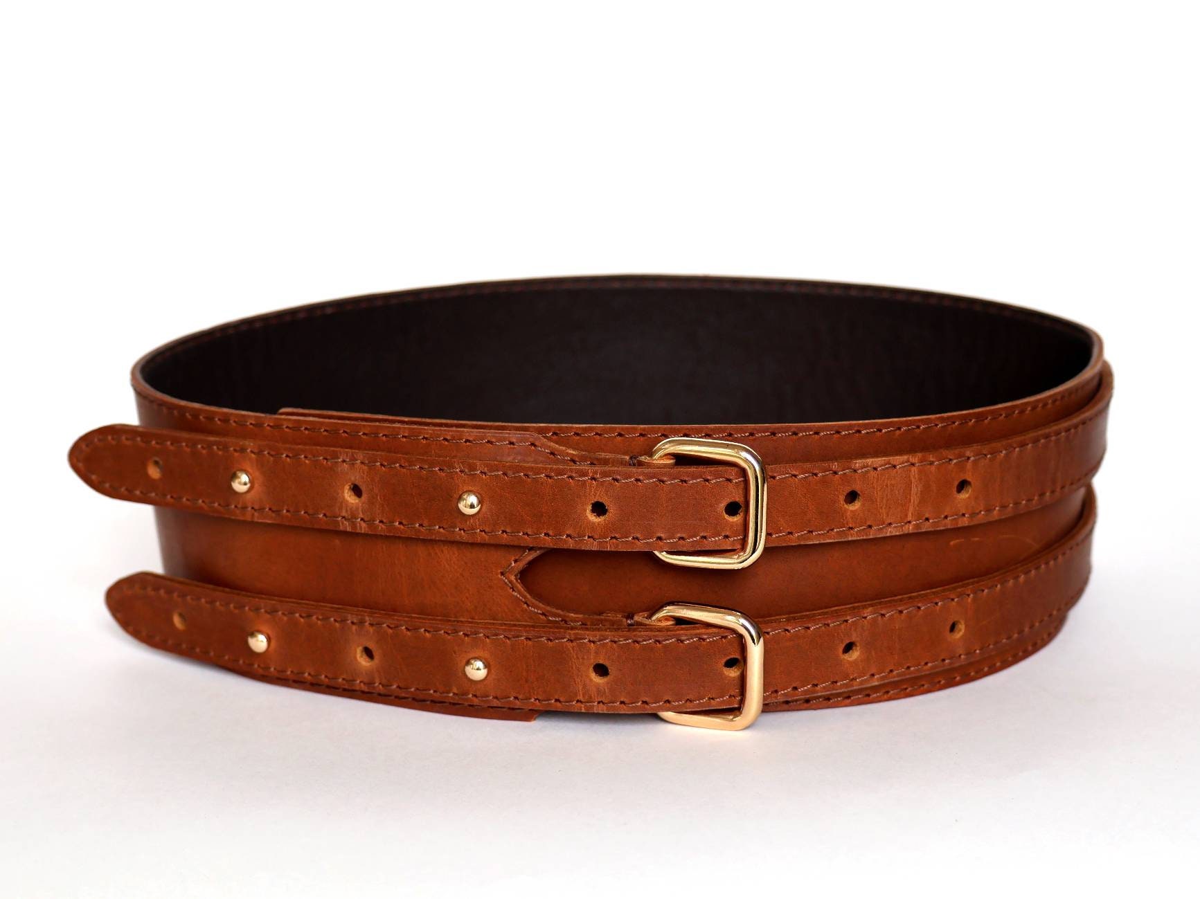 Wide Copper Brown Leather Corset Belt for Women – Handmade Waist