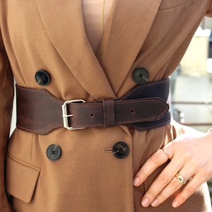 Wide Brown Leather Waist Belt: Handmade Full Grain Cowhide
