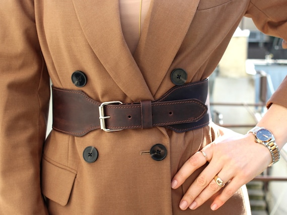 Wide Brown Leather Belt Women, Wide Waist Belt, Wide Leather Belt