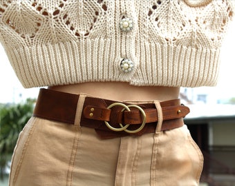 Belle ceinture en cuir marron pour femme, ceinture large, ceinture en cuir, ceinture de costume en cuir, boucle en laiton antique, ceinture en cuir marron tabac