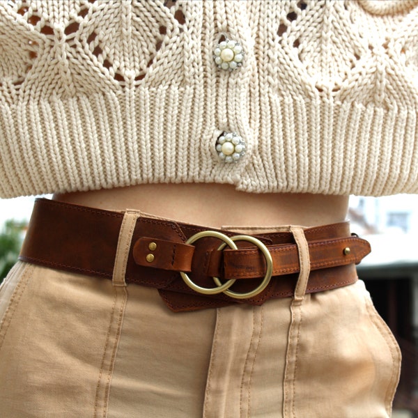 Lovely Brown Leather Belt Women, Wide Waist Belt, Leather Waist Belt, Leather Suit Belt, Antique Brass Buckle, Tobacco Brown Leather Belt