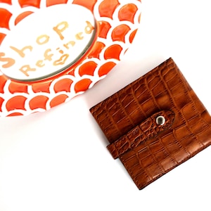 Cartera unisex de piel marrón, cartera de piel para mujer, tarjetero unisex, cartera plegable, cartera fina, tarjetero, monedero, estampado de reptil