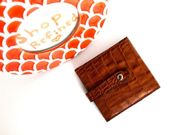 Cartera unisex de piel marrón, cartera de piel para mujer, tarjetero unisex, cartera plegable, cartera fina, tarjetero, monedero, estampado de reptil