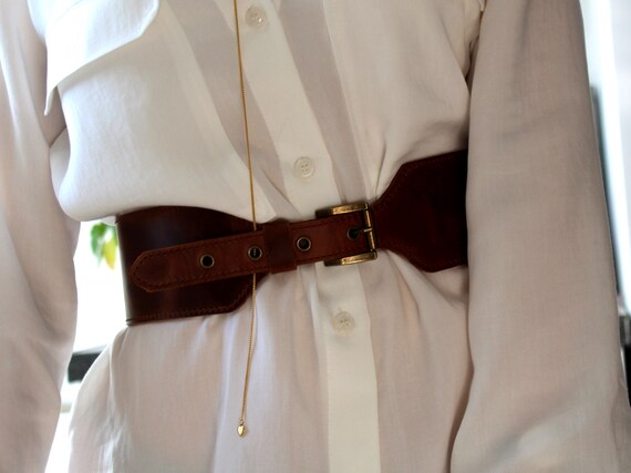 【cacharel】 BROWN LEATHER wide BELT Wide Copper Brown Leather Waist Belt: Handmade Full Grain