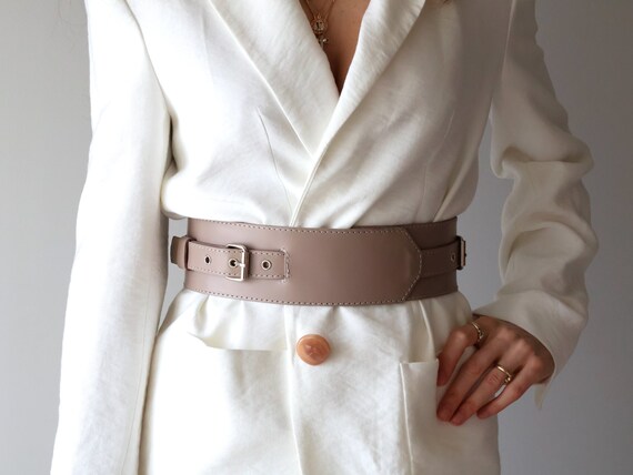 Beige Leather Belt Wide Belt Leather Belt Women Wide Waist