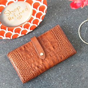 Cartera de piel para mujer, cartera para mujer, regalo para ella, cartera de diseñador, cartera plegable, cartera fina, tarjetero, monedero, reptil, cocodrilo