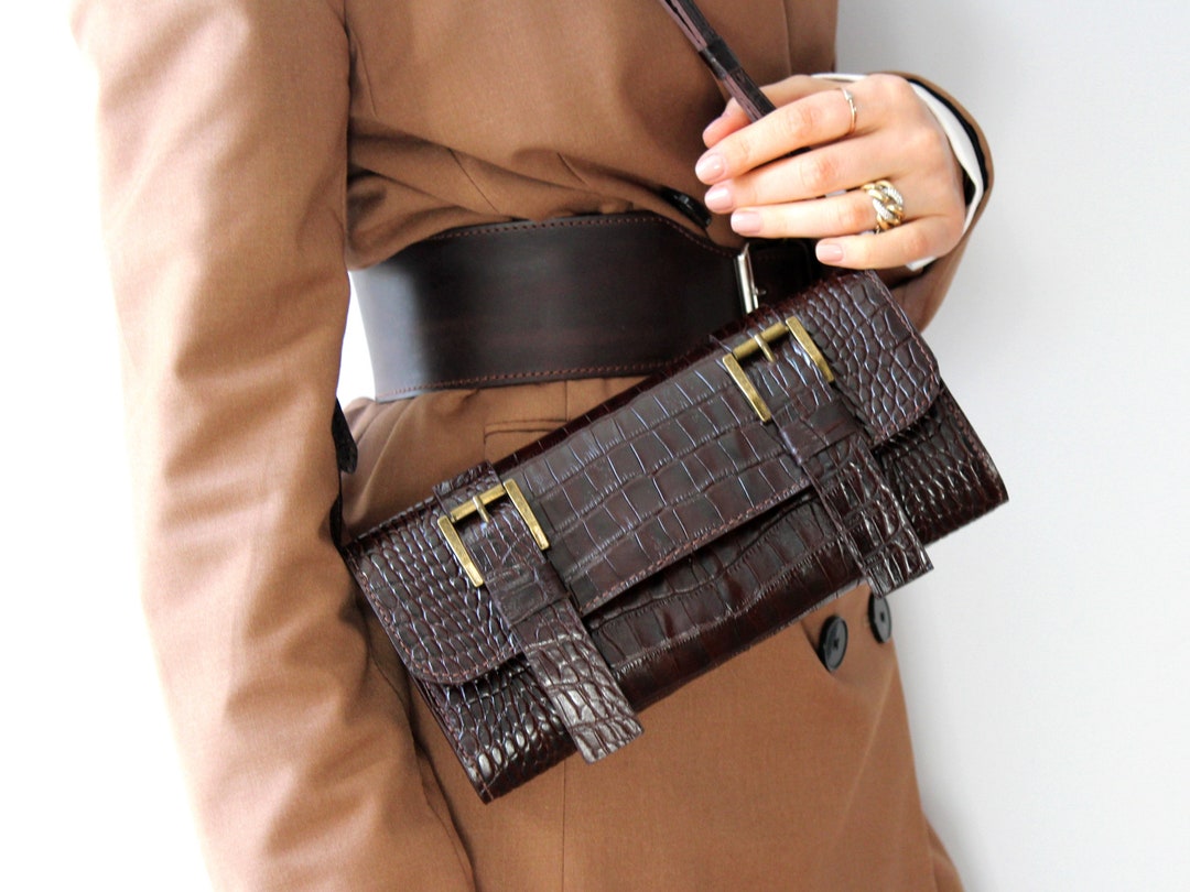 Baldinini Trend Brown Cowhide Clutch Bag