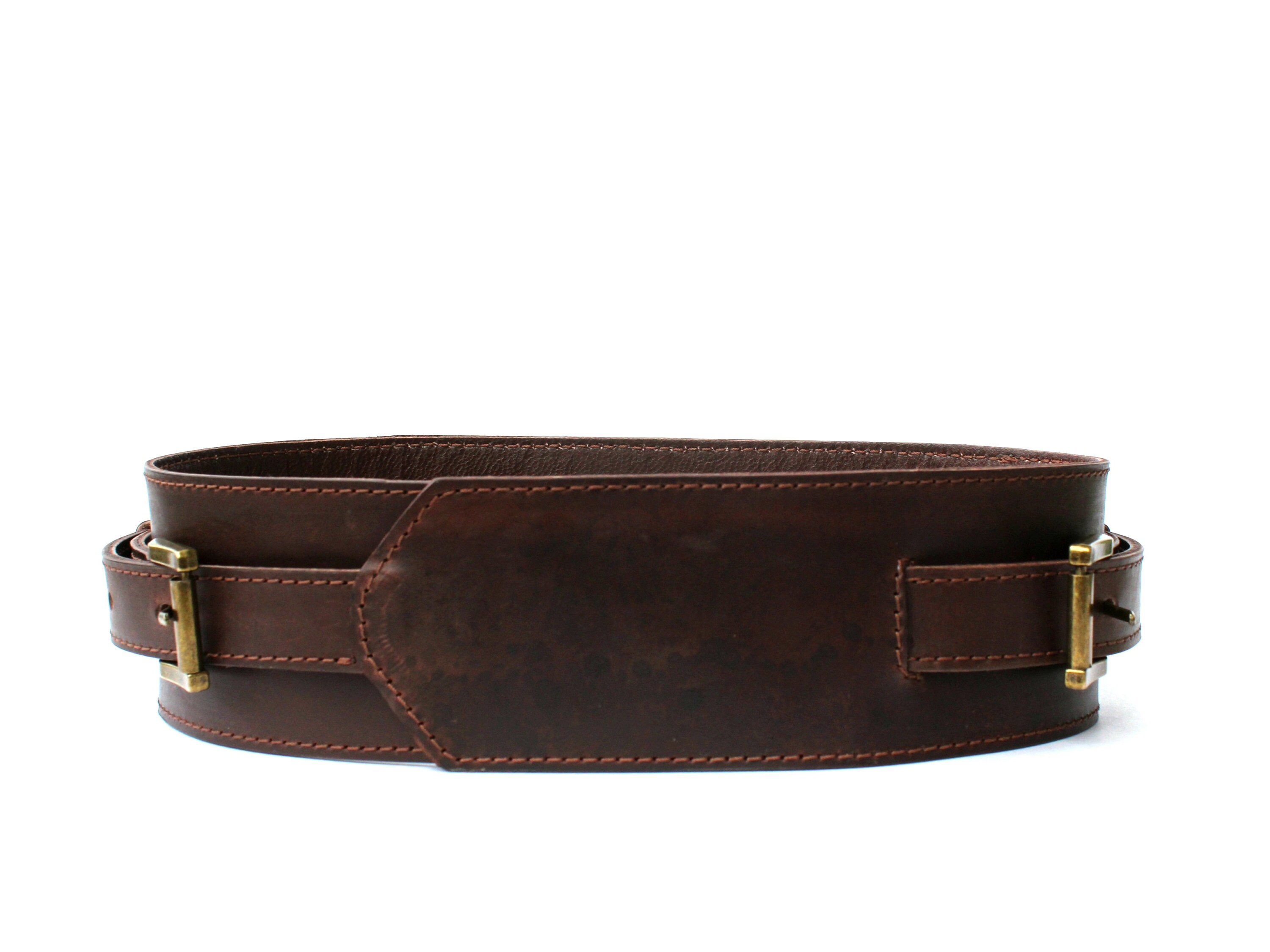 Vintage Wide Brown Leather Kidney Belt Statement Waist Corset Belt Size Large Vintage Viking Brown Leather Wide Belt – Embossed Medieval  main image 3
