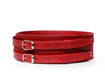  YENEVA Women Leather Belts for Women Pin Buckles Red