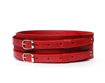 Wide Red Leather Corset Belt for Women – Handmade Waist Belt  display picture 1