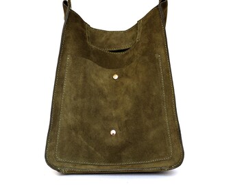 ★EMS★ SUEDE SHOULDER BAGGREEN Green Suede Shoulder Bag, Suede Leather Shopper Bag, Slouchy