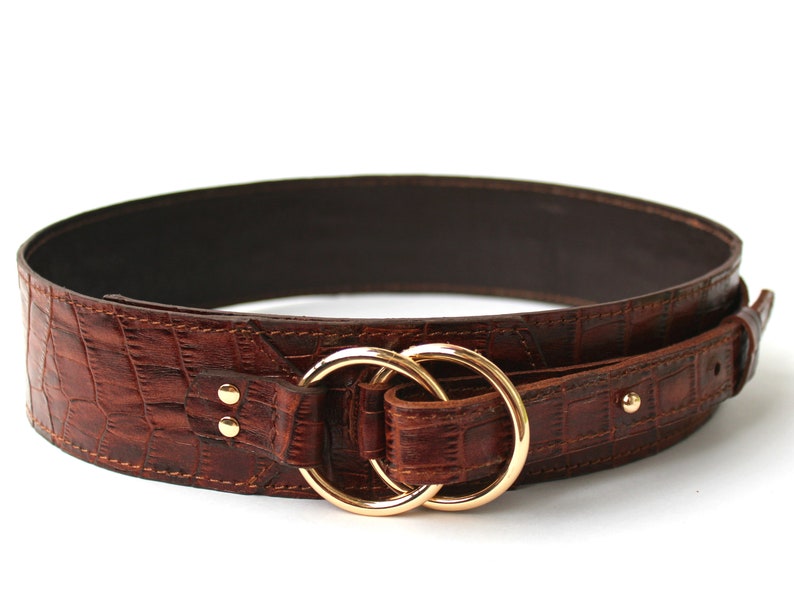 Lovely Brown Leather belt women, Wide waist belt, Leather waist belt, Leather suit belt, Reptile leather buckle image 3