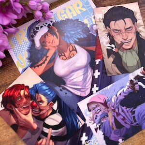Impressões de arte de anime pirata | Tamanho A4 e cartão postal