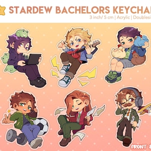 RESERVA Llavero de Stardew Valley Bachelors / Doble cara / 3 pulgadas / Acrílico