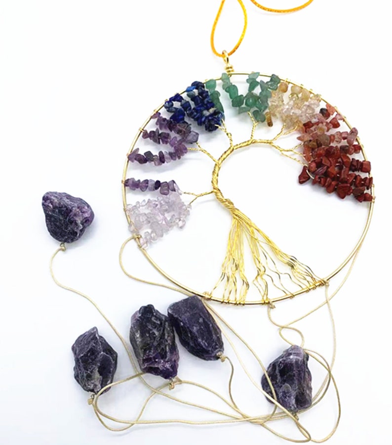 Healing Crystal Wind Chimes Decoration for Outdoor Indoor Yoga 7 Chakra Tree of Life Decorative Hanging Ornament for Home Office Healing Crystal Wind Chimes Decoration for Outdoor Indoor Yoga 7 Chakra Tree of Life Decorative Hanging Ornament for Home Office