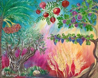 Fruits of Israel "7 Species" Print on Canvas or Paper