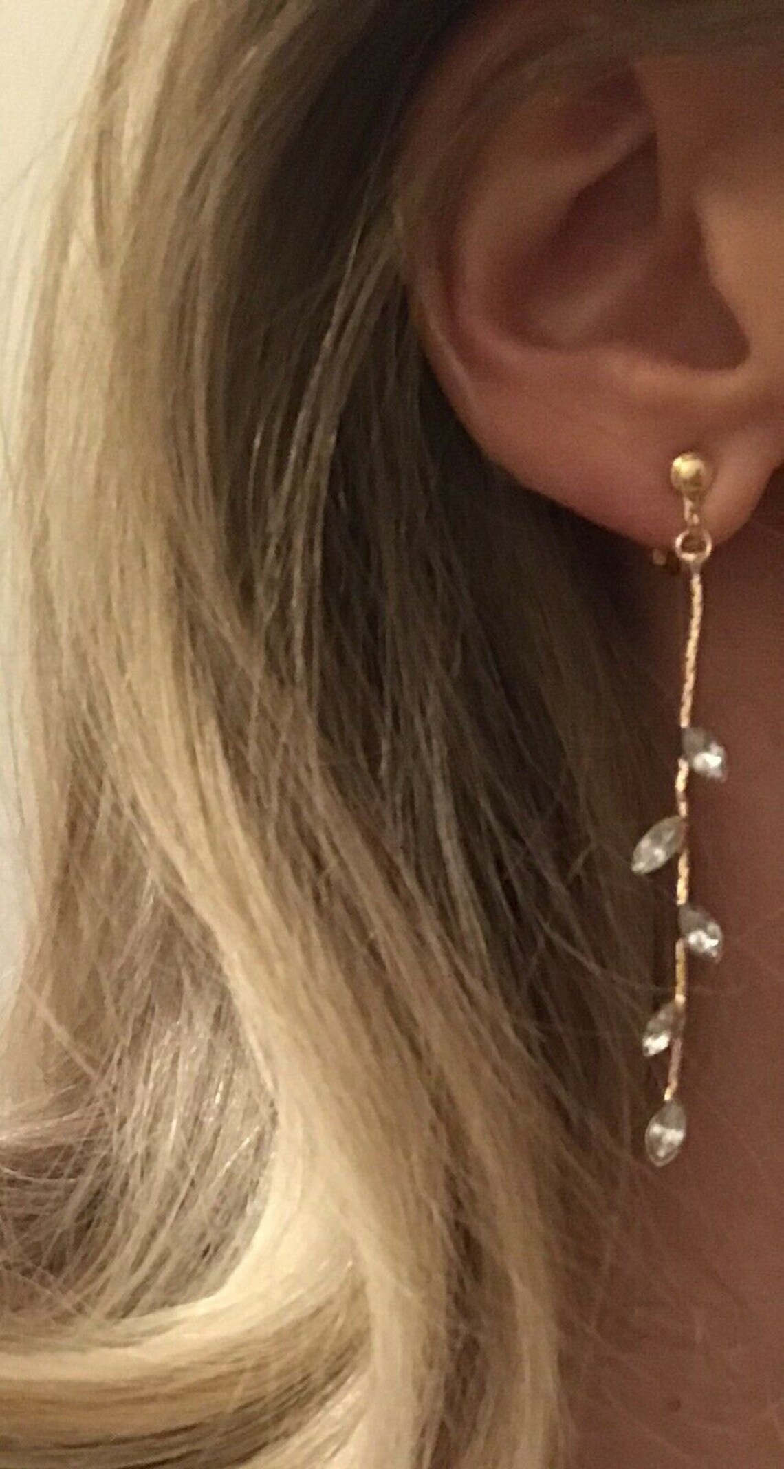 Cute Clip On Earrings Drop Dangle Gold Gem Diamanté Flower Etsy