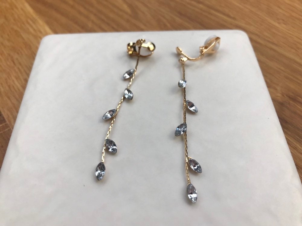 Cute Clip On Earrings Drop Dangle Gold Gem Diamanté Flower Etsy