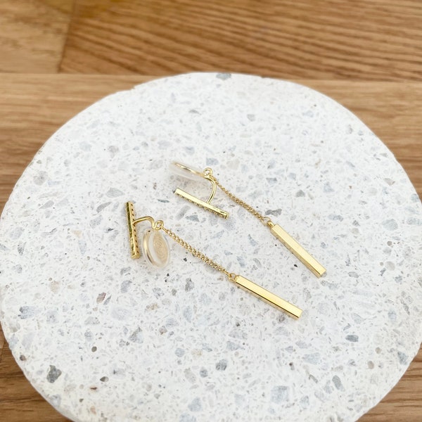 Dainty Gold tone Clip On Hoop Earrings. Round Statement Fashion. coil buggy. Front and back bar