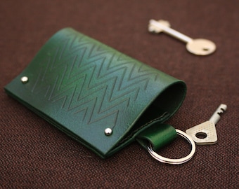 Leather Keychain with Card Pocket, Birthday Gift for Her