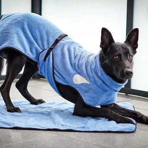 Dog bathrobe &quot;Light blue&quot; back length selectable from 30 cm - 90 cm - 100% handmade