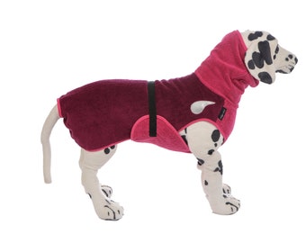 peignoir pour chien drop-(t)ex « Beere-Pink » longueur du dos sélectionnable de 30 cm à 90 cm