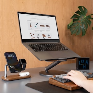 MacBook Laptop Stand | Wood surface and aluminum stand, multi-angle adjustable for a comfortable office experience