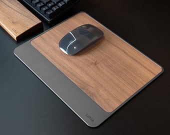 Black Walnut Wood & Aluminium Mouse Pad: Wooden Computer Mousepad