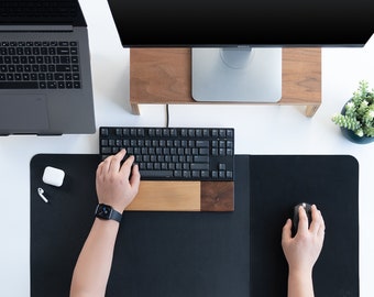 Ultra Large Leather & Microfiber Desk Mat: Black/White Mouse Pad