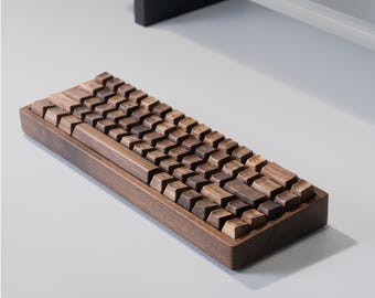 Black Walnut Wood 65% Mechanical Keyboard: Hot-Swappable, RGB Backlit, Bluetooth / 2.4G / USB-C, Windows & macOS