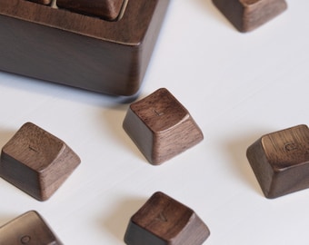 Wooden Keycaps(Full Keyboard Language Engraved): Black Walnut Wood Keycap Mechanical Keyboard OEM Profile