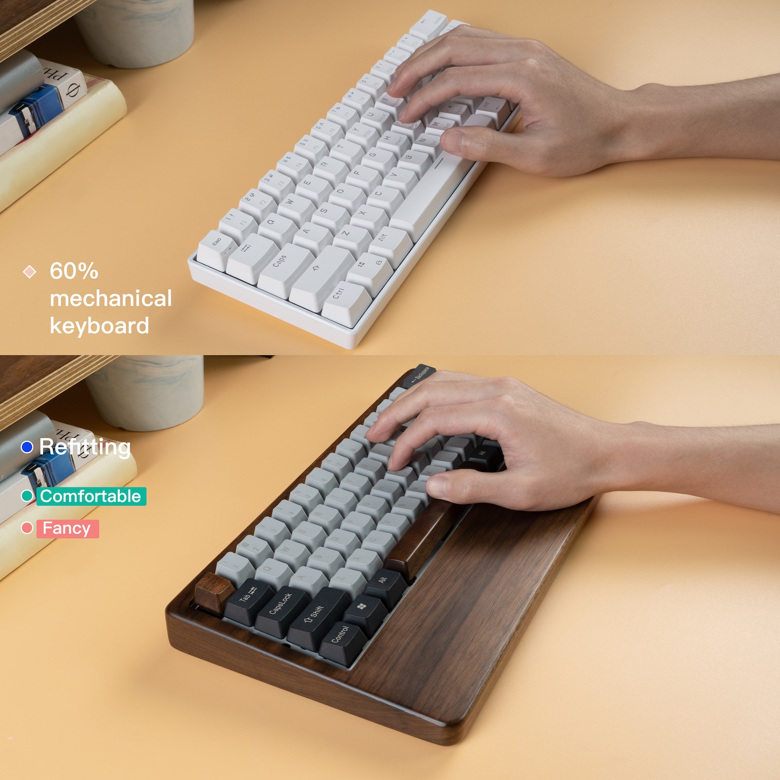 Black Walnut Wood Mechanical Keyboard Case With Wrist Rest: Wooden GH60 ...
