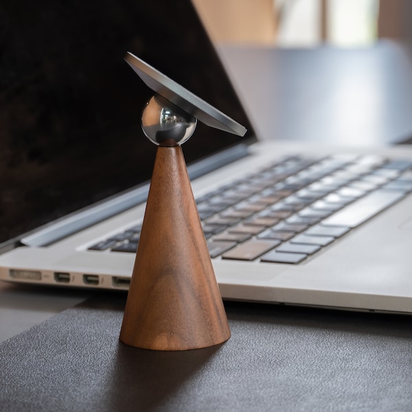 Black Walnut Wood iPhone Stand: Magnetic Wooden iPhone 17/16/15/14/13/12 Holder, 360 Rotation Multi-Angle Adjustment
