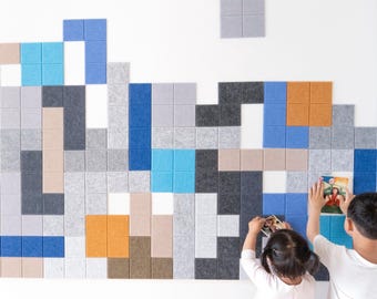 Block Puzzle Felt Pin Board: Wall Memo, Pinboard, Bulletin, Pinnwand, Frame, Tiles, Filz Panel