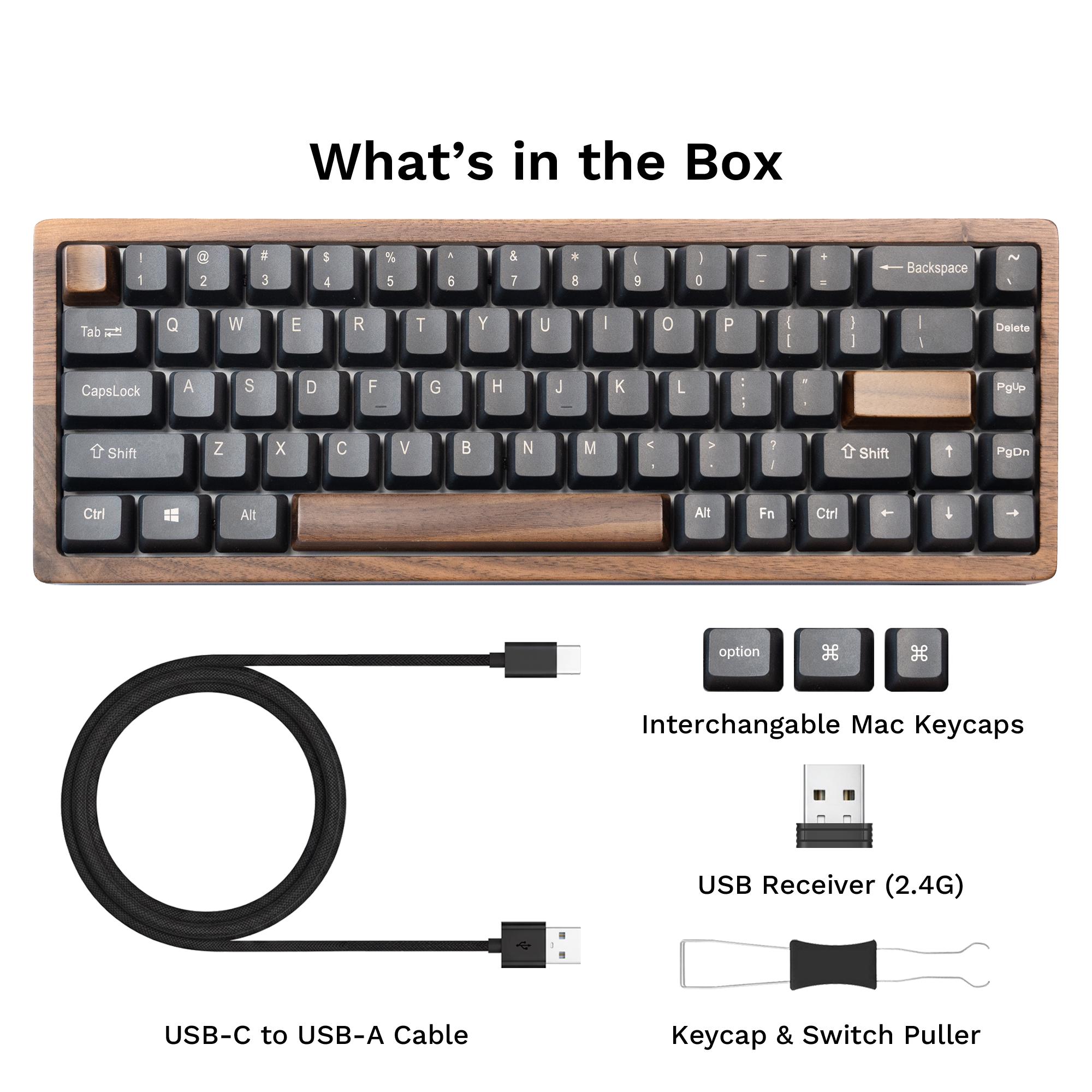 Black Walnut Wood 65% Mechanical Keyboard: Hot-swappable, RGB
