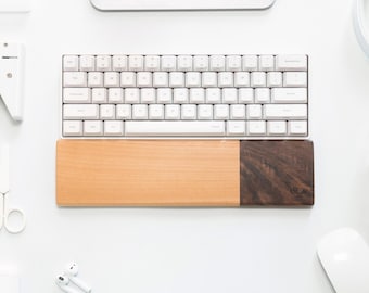 Beech & Black Walnut Wood Wrist Rest: Wooden Keyboard Palm Rest, Custom Logo/Length