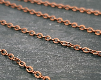 Antique Copper Flat Cable Chain, SOLDERED LINK, 2.0mm x 2.5mm oval links, Jewellery Making Chain, Copper Plated Brass Chain