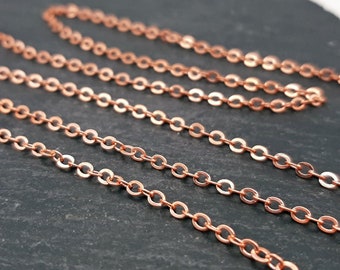 Bright Copper Flat Cable Chain, SOLDERED LINK, 2.0mm x 2.5mm oval links, Jewellery Making Chain, Copper Plated Brass Chain