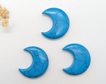 Carved Turquoise Crescent Moon: 30mm Gemstone Pendant